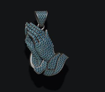 Praying Hands Pendant Necklace with gems bas-relief