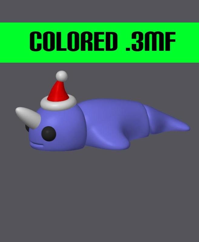 Christmas Narwhal - Mini Monster #6 Colored .3MF
