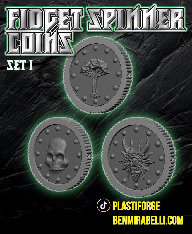 Print in Place Fidget Spinner Coins (set 1, Dragon/Tree/Skull)