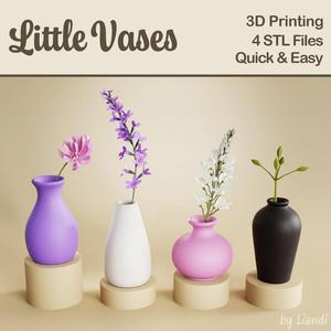 Cute Mini Vases STL Set - 4 3D Print Files, Small Home Decor for Desk or Shelf, Fun Gift for Her, Digital Download for Commercial Use