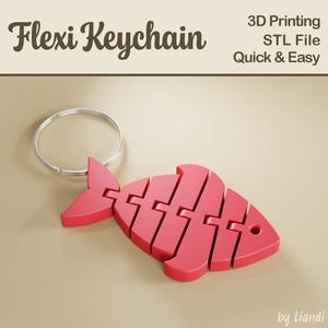 Flexi Fish STL Keychain - 3D Print File, Flexible Fidget Ocean Keyring Bag Charm, Articulated, Digital Download for Commercial Use