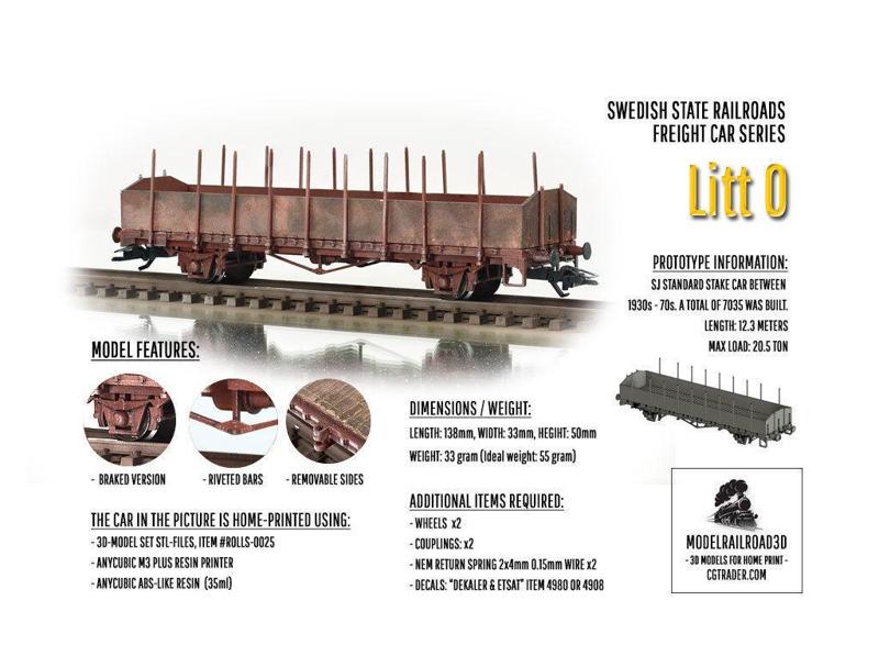 ROLLS-0025 Swedish SJ Litt O Stake Car H0-scale