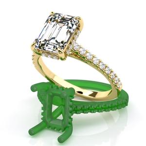 Emerald cut diamond engagement ring with belt