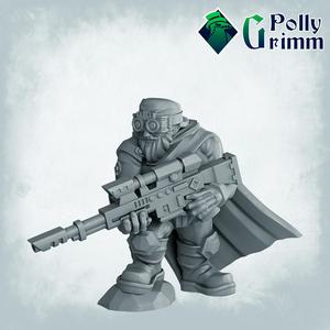 Sci-fi tabletop miniature. Galaxy Dwarves set. Sniper, military, soldier