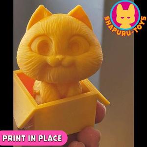 kitten and his box, print in place, decoration