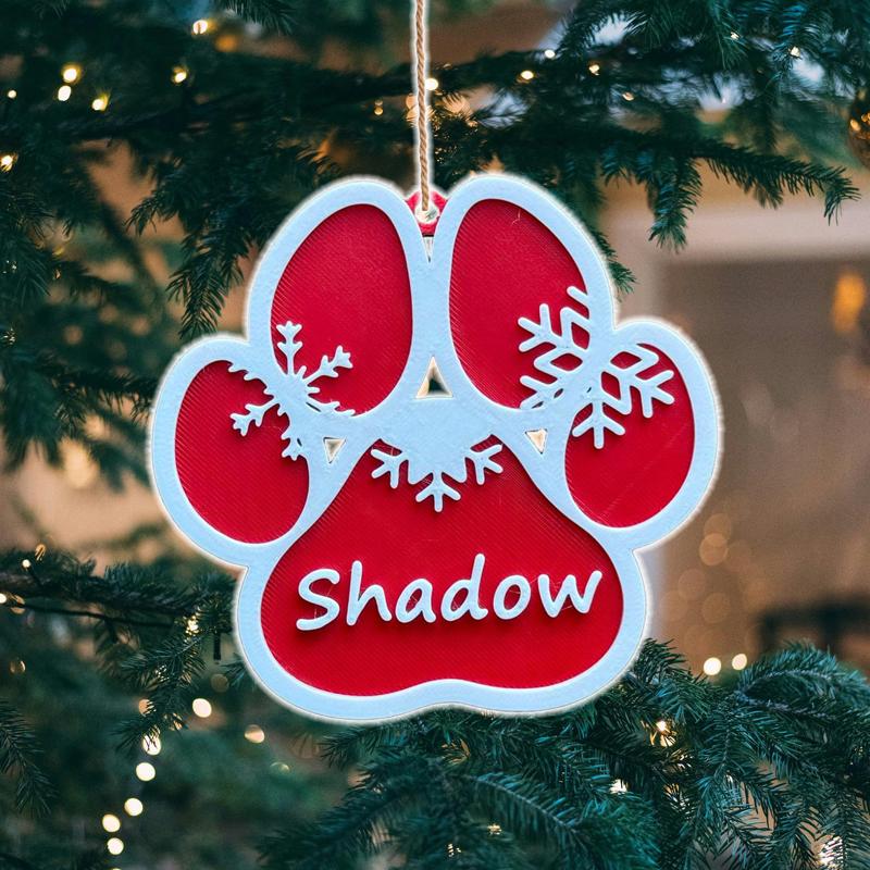Christmas Ornament: Custom Dog Name Paw Ornament