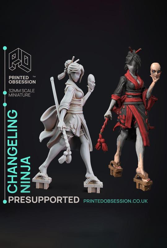 Changelin Ninja - Ninjas Vs Mimics -  PRESUPPORTED - Illustrated and Stats - 32mm scale