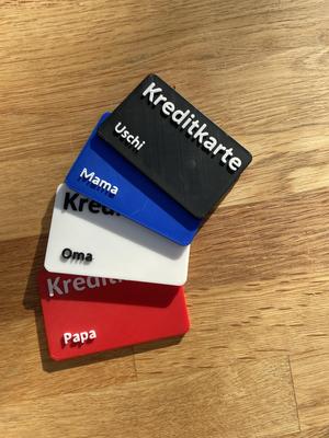 Toy credit cards with labeling for the store