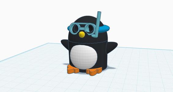 Cute/happy penguin with scubadiving gear