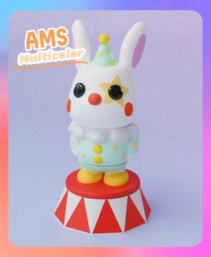 [Welcome Gift] Articulated Bunny Clown Keychain and Stand (Multicolor)