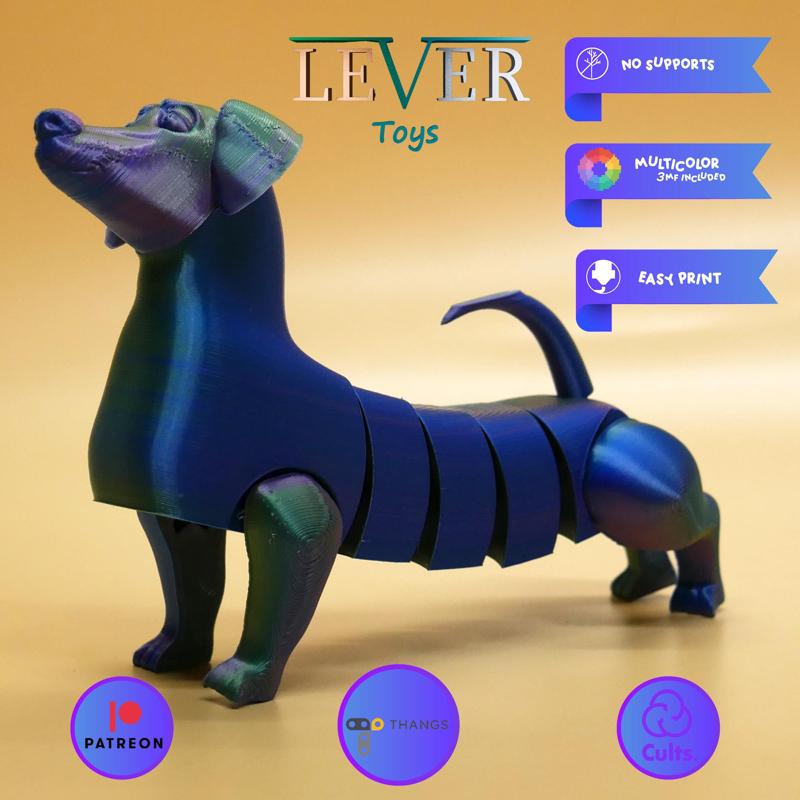 CUTE FLEXI DACHSHUND (ARTICULATED) PRINT-IN-PLACE LEVER TOYS