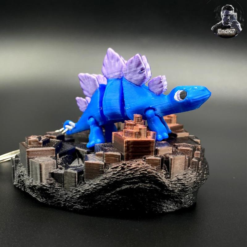 Stegosaurus Keychain - Articulated - Print in Place - Multicolor