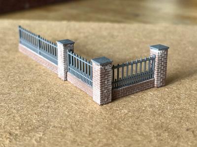 Model Railway Brick Wall with Metal Railings