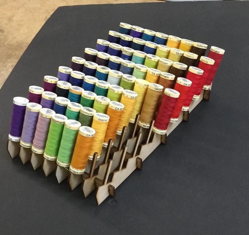 Lasercut bobbin rack for sewing thread