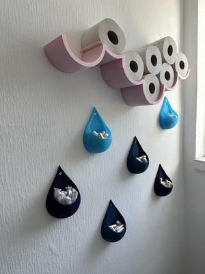 Raindrop wall holder storage addition for cloud shelf