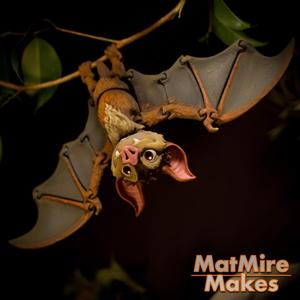 Bat articulated figure, print-in-place body, snap-fit head, cute-flexi