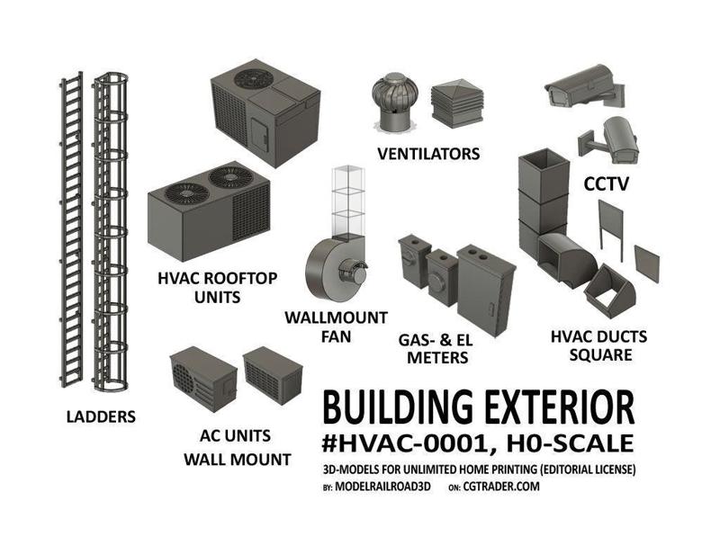 HVAC-0001 Building Exterior set H0-scale 23 items
