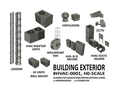 HVAC-0001 Building Exterior set H0-scale 23 items