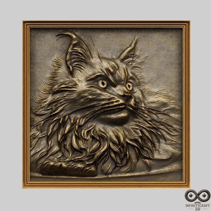 Cat Bas Relief - Fluffy Watcher 3D Model for CNC & Printing