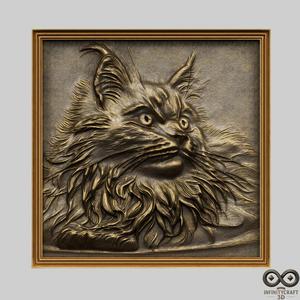 Cat Bas Relief - Fluffy Watcher 3D Model for CNC & Printing