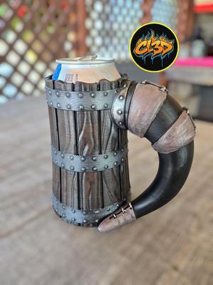 Wood Viking Horn Handle Can Koozie - 12oz & Tallboy