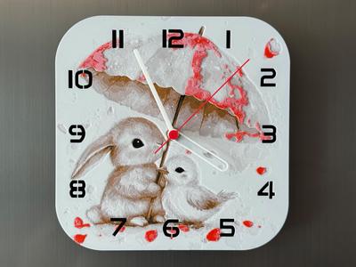 wall / desk clock cute Rabbit and bird