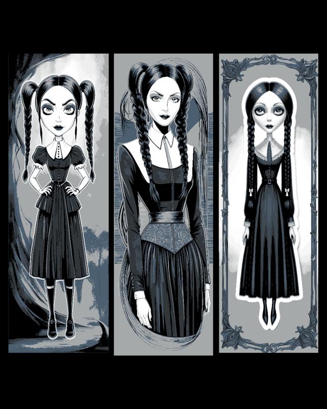 Folk/Gothic Art - Wednesday Addams Caricatures - Set of Bookmarks