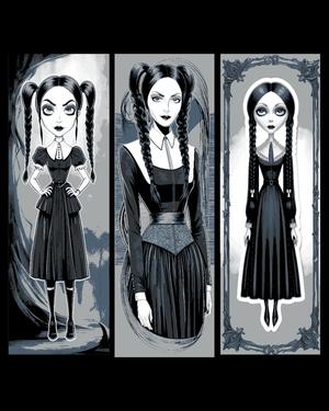 Folk/Gothic Art - Wednesday Addams Caricatures - Set of Bookmarks