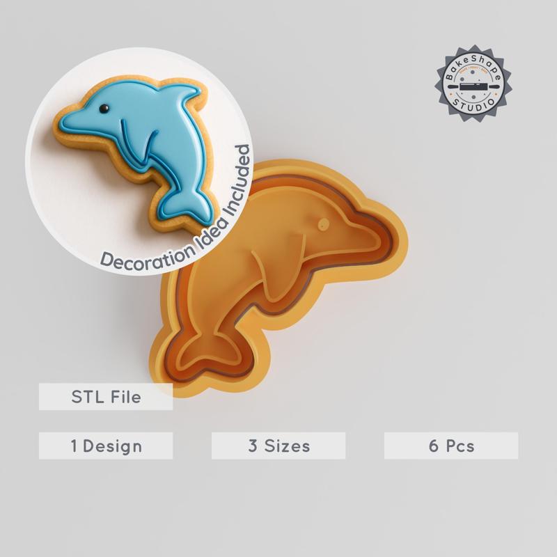 Dolphin Shape Cutter & Stamp Set, Ocean Creature Cookie/Fondant Tools, Animal Wildlife Design, 3 Sizes, 6-Piece Collection PRODUCT_2146