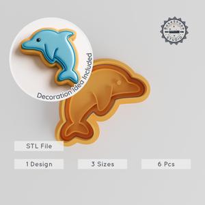 Dolphin Shape Cutter & Stamp Set, Ocean Creature Cookie/Fondant Tools, Animal Wildlife Design, 3 Sizes, 6-Piece Collection PRODUCT_2146