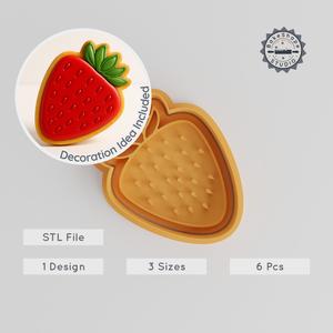 Strawberry Cookie Cutter & Stamp Set, 6 Piece, Organic Fruit Design, S/M/L Sizes, Perfect for Cookies & Fondant PRODUCT_1070