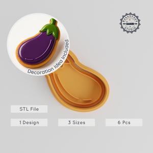 Eggplant Shape Cutter & Stamp Set, 6-Piece Cookie & Fondant Tool, Veggie, Organic Vegetable, S/M/L Sizes, Baking Decoration PRODUCT_1054