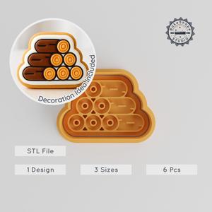 Firewood Shape Cutter & Stamp, Perfect for Cookies & Fondant, 6-Piece Set, S/M/L, Rustic Log Design PRODUCT_2849
