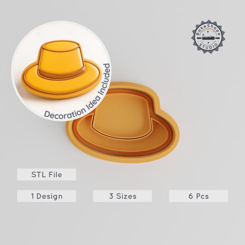 Hat Shape Cutter & Stamp Set, 6-Piece Collection, Cookies & Fondant, Cowboy, Summer, Sun, Fedora, S/M/L Sizes PRODUCT_21