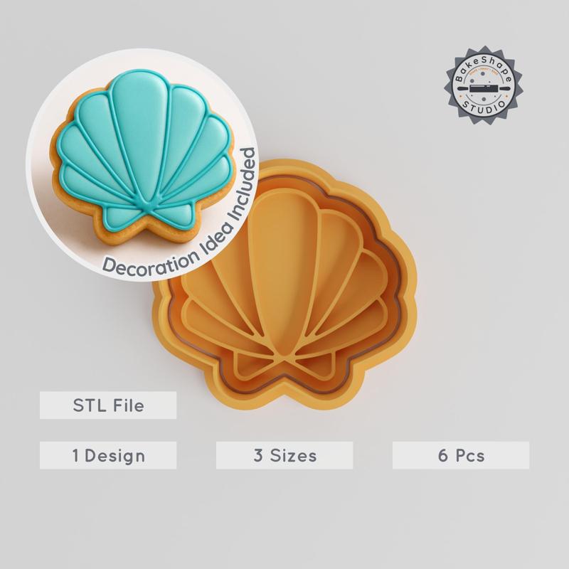 Sea Shell Shape Cutter & Stamp Set, 6-Piece, Cookie & Fondant Mold, Small Medium Large Sizes PRODUCT_1131