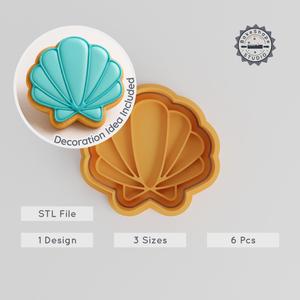 Sea Shell Shape Cutter & Stamp Set, 6-Piece, Cookie & Fondant Mold, Small Medium Large Sizes PRODUCT_1131