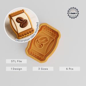 Coffee Shape Cutter & Stamp Set, Perfect for Cookies & Fondant, Breakfast Tea Designs, 6 Pieces, 3 Sizes PRODUCT_1046