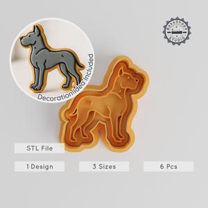Great Dane Cookie Cutter & Stamp Set, Dog Shape, Fondant Mold, 3 Sizes (S/M/L), Pet Animal Design PRODUCT_273