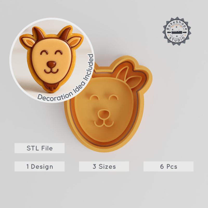 Goat Cutter & Stamp Set, Cookie & Fondant Decor, Farm Animal Design, 6 Piece Bundle, Small Medium Large Sizes PRODUCT_88