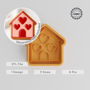Love Home Cookie Cutter & Stamp Set, Heart-Shaped Design, 6-Piece Collection for Fondant, Baking, S/M/L Sizes PRODUCT_211