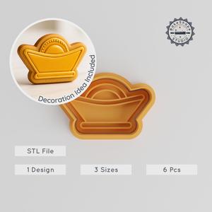 Sycee Shape Cutter & Stamp, Silver Ingot Design, Cookie & Fondant, S/M/L, 6-Piece Set PRODUCT_2201