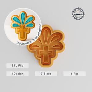 Cross Shape Cutter & Stamp, Cookie & Fondant Tool, Day of the Dead Design, Set of 6, Small to Large Sizes PRODUCT_949