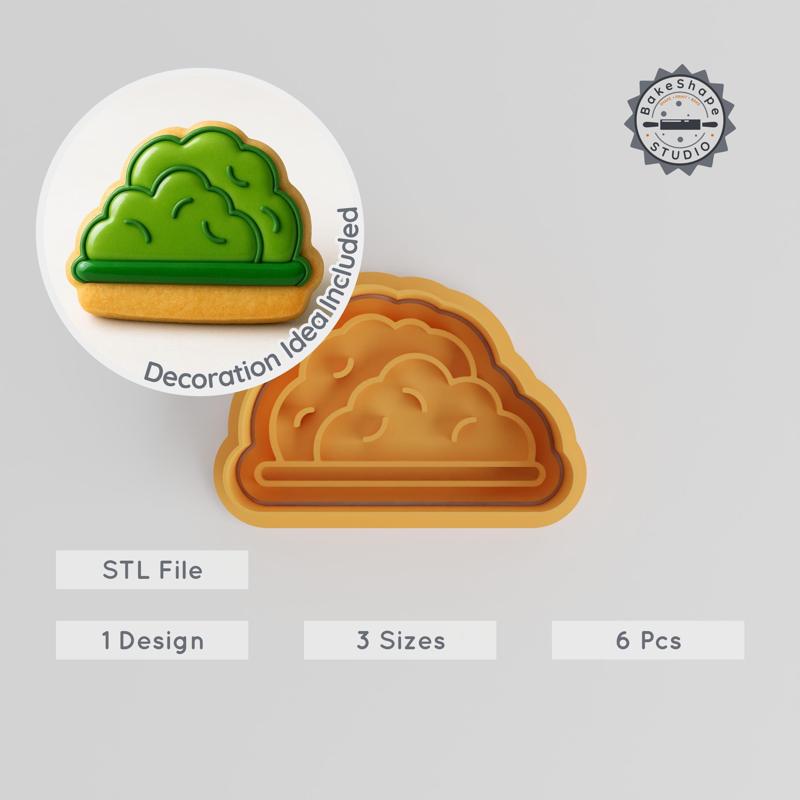 Bush Shape Cutter & Stamp, Cookie & Fondant Mold, S/M/L Sizes, Nature Bush Design, 6-Piece Set PRODUCT_390
