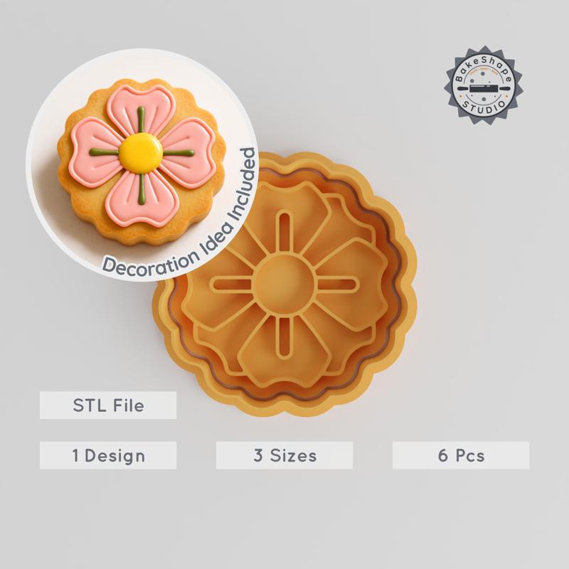 Anemone Flower Cookie Cutter & Stamp Set, Floral Bloom, Fondant Decor, Baking Tools, S/M/L Sizes PRODUCT_408