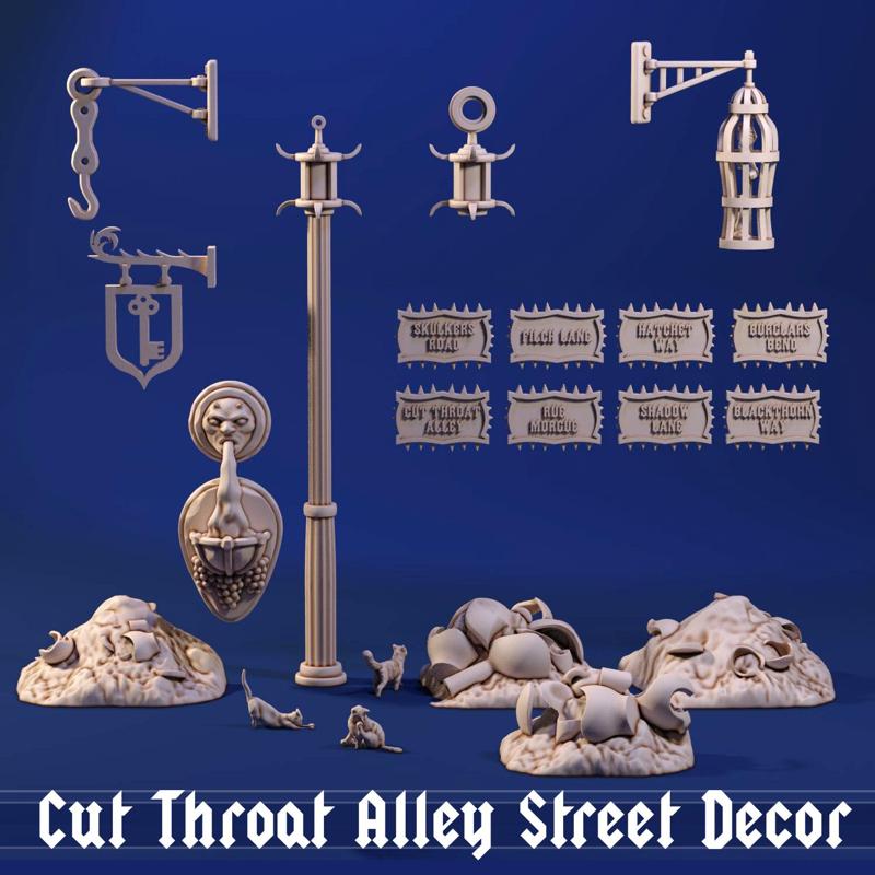 Cut Throat Alley Street Decor - Printable Fantasy City Accessories for RPG Terrain