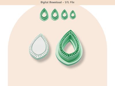 Tribal Teardrop Clay Cutter for Polymer Clay | Digital STL File | Clay Tools | 4 Sizes Clay Cutters