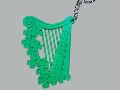 Lucky 4 leaf clover covered Irish Harp keychain