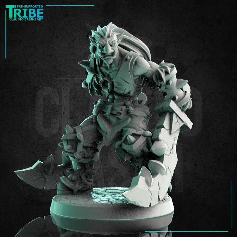 (0228)  Male Half troll barbarian warrior with two great swords