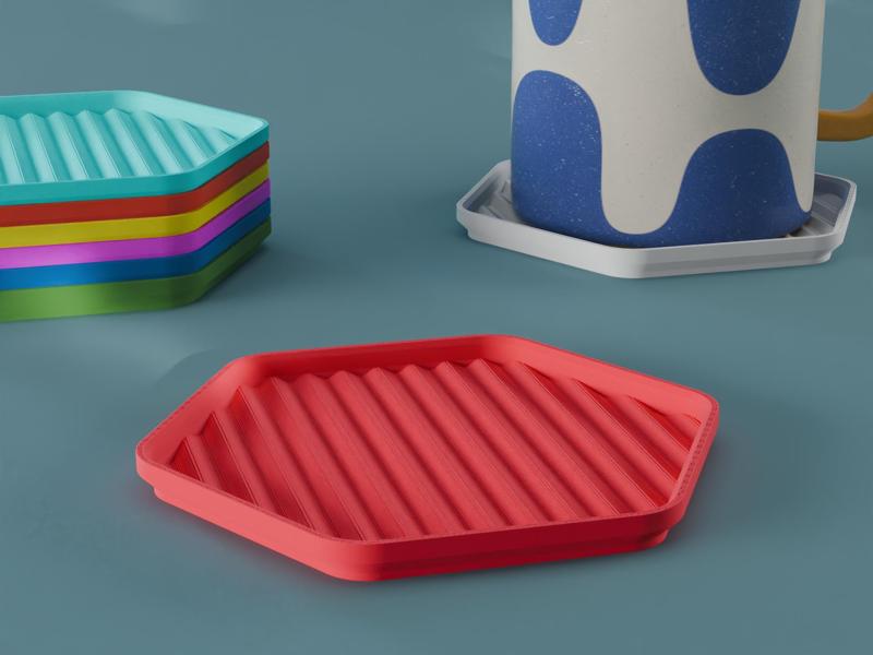 Stackable Wavy Hexagon Coaster Set 3D Print STL File | 3 Sizes 