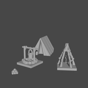 6-15mm Napoleonic  Scatter Parts:  Tent, Campfire, Cannonballs & Stacked Muskets + Blender File NAP-17